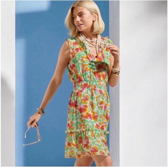 CAbi Spirit Chiffon Floral Print Ruffle Sleeveless Dress Style #6216, M - Picture 9 of 9